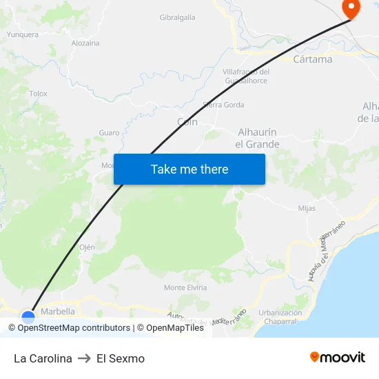 La Carolina to El Sexmo map