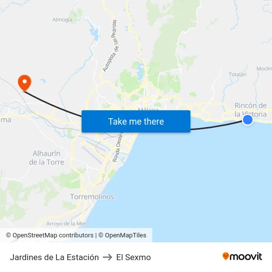 Jardines de La Estación to El Sexmo map