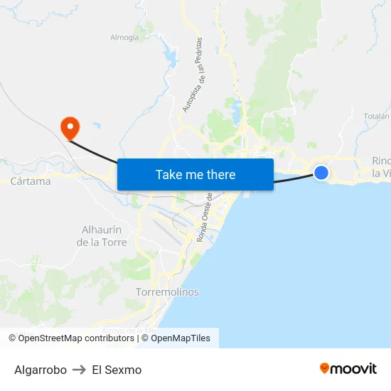 Algarrobo to El Sexmo map