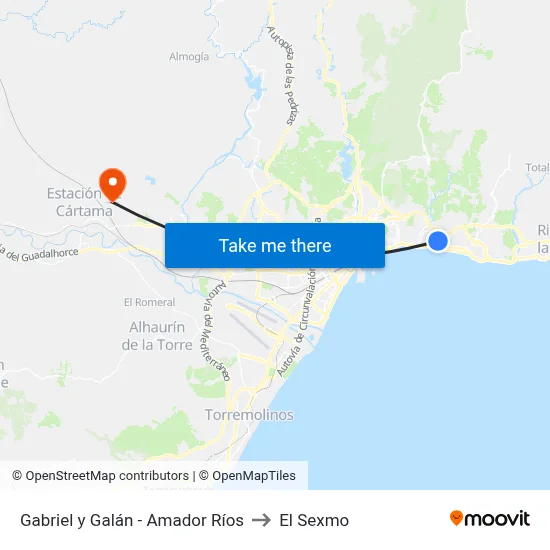 Gabriel y Galán - Amador Ríos to El Sexmo map
