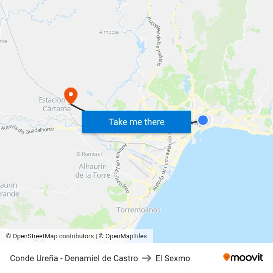 Conde Ureña - Denamiel de Castro to El Sexmo map