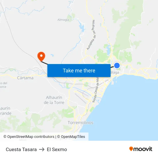 Cuesta Tasara to El Sexmo map