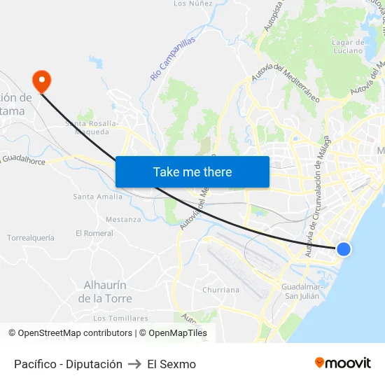 Pacífico - Diputación to El Sexmo map
