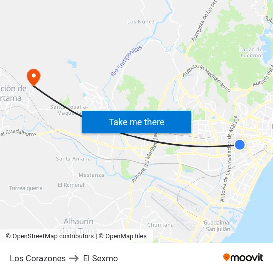 Los Corazones to El Sexmo map