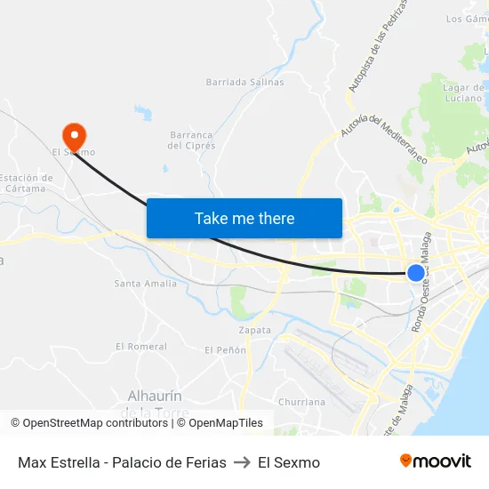 Max Estrella - Palacio de Ferias to El Sexmo map