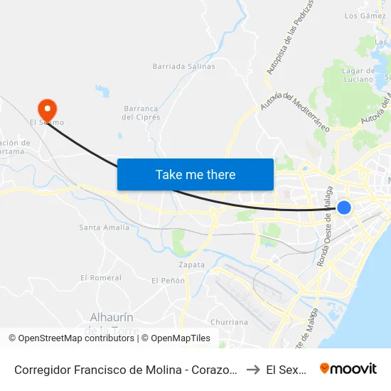 Corregidor Francisco de Molina - Corazones to El Sexmo map