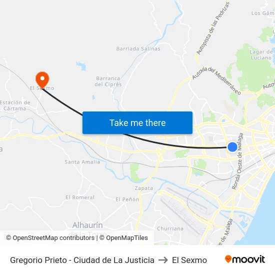 Gregorio Prieto - Ciudad de La Justicia to El Sexmo map