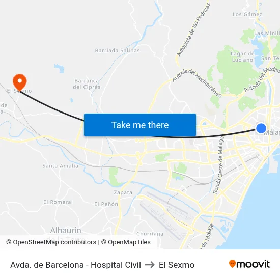 Avda. de Barcelona - Hospital Civil to El Sexmo map