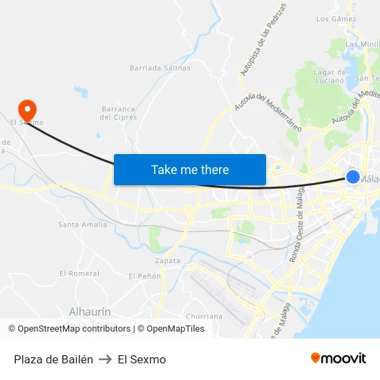 Plaza de Bailén to El Sexmo map