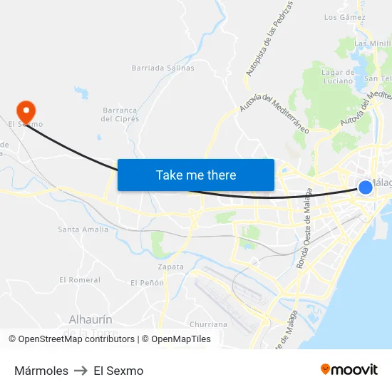 Mármoles to El Sexmo map