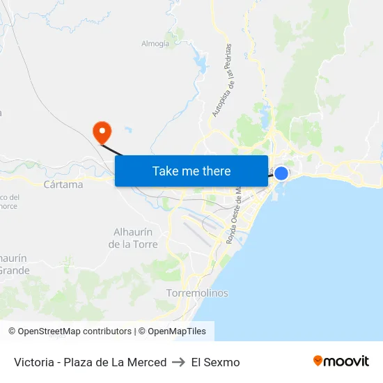 Victoria - Plaza de La Merced to El Sexmo map