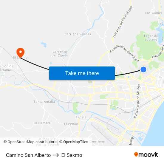 Camino  San Alberto to El Sexmo map
