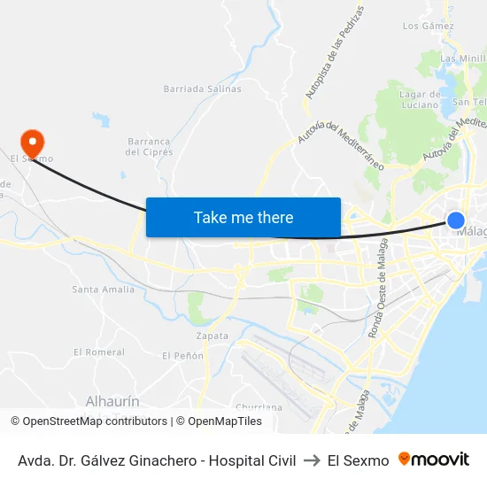 Avda. Dr. Gálvez Ginachero - Hospital Civil to El Sexmo map