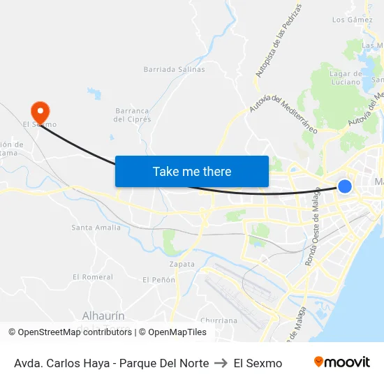 Avda. Carlos Haya - Parque Del Norte to El Sexmo map