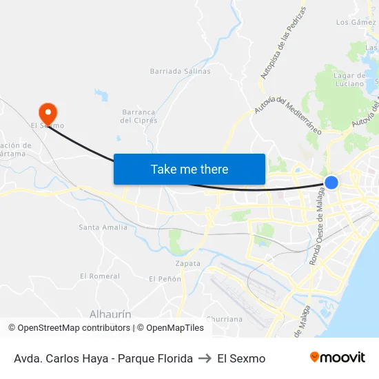 Avda. Carlos Haya - Parque Florida to El Sexmo map
