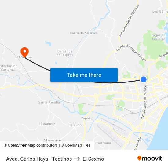 Avda. Carlos Haya - Teatinos to El Sexmo map