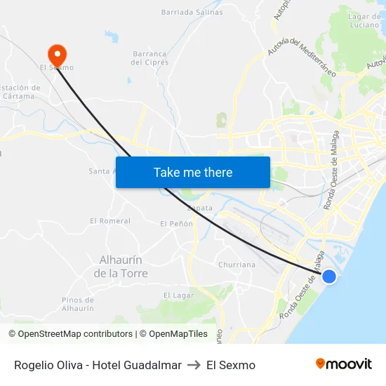 Rogelio Oliva - Hotel Guadalmar to El Sexmo map