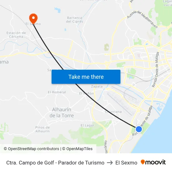 Ctra. Campo de Golf - Parador de Turismo to El Sexmo map