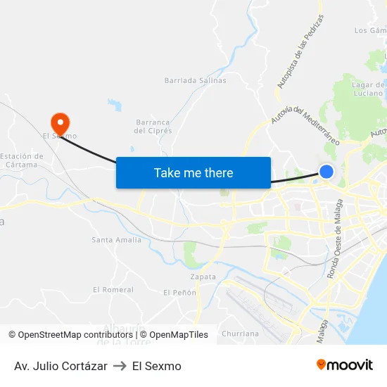 Av. Julio Cortázar to El Sexmo map