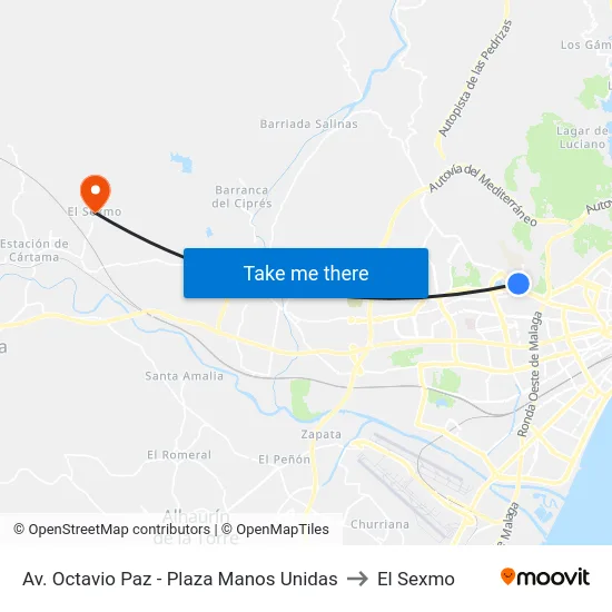 Av. Octavio Paz - Plaza Manos Unidas to El Sexmo map