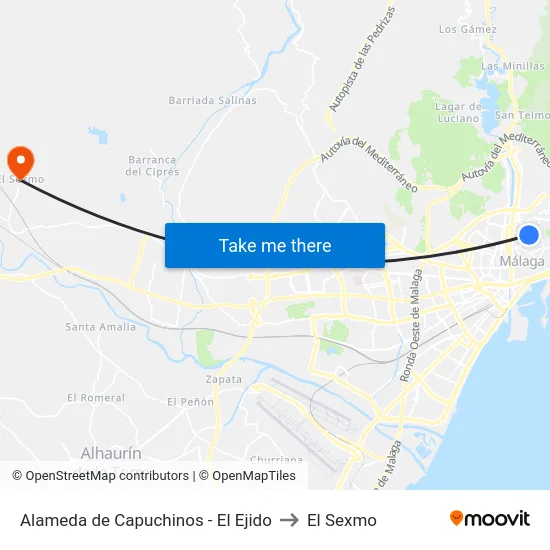 Alameda de Capuchinos - El Ejido to El Sexmo map