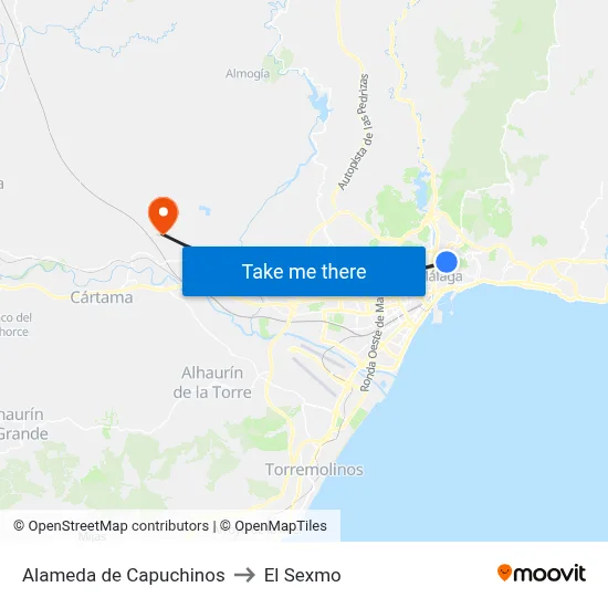 Alameda de Capuchinos to El Sexmo map