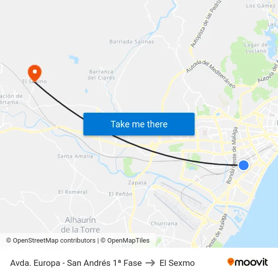 Avda. Europa - San Andrés 1ª Fase to El Sexmo map