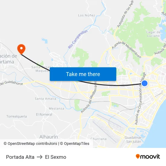 Portada Alta to El Sexmo map