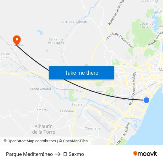 Parque Mediterráneo to El Sexmo map