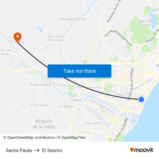 Santa Paula to El Sexmo map