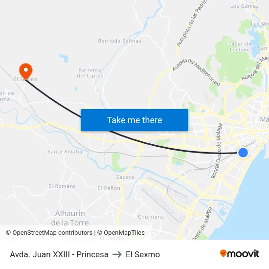Avda. Juan XXIII - Princesa to El Sexmo map