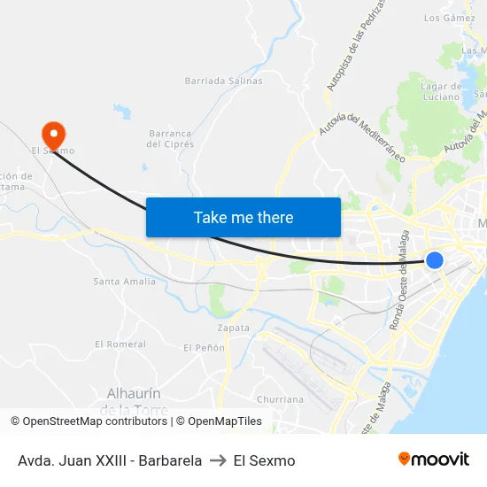 Avda. Juan XXIII - Barbarela to El Sexmo map