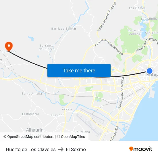 Huerto de Los Claveles to El Sexmo map