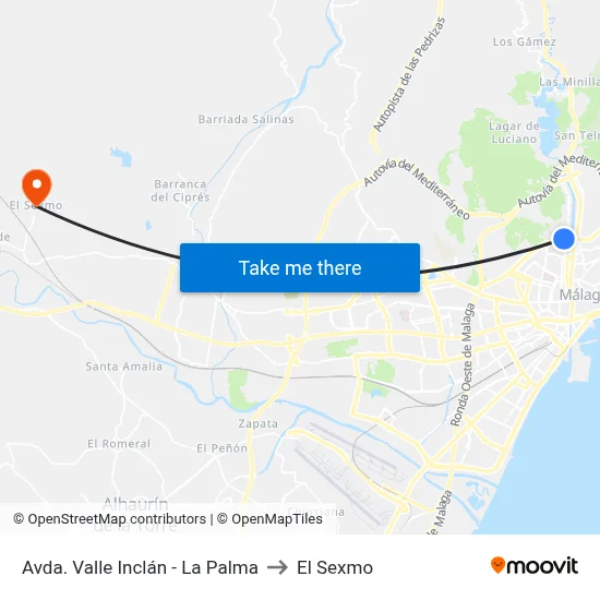 Avda. Valle Inclán - La Palma to El Sexmo map
