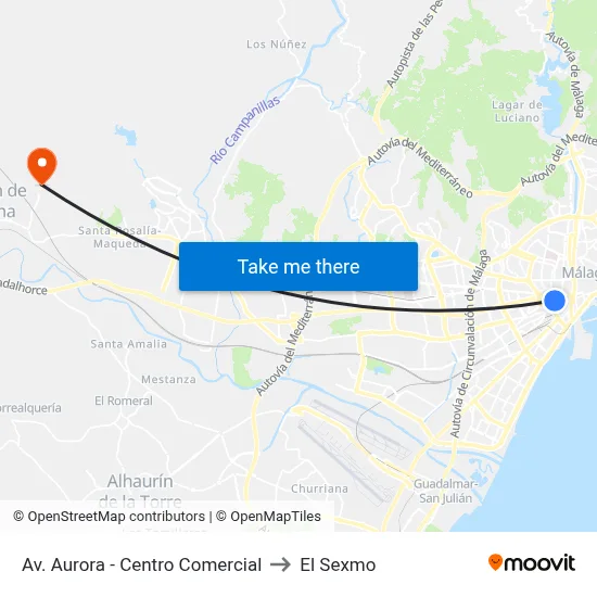 Av. Aurora - Centro Comercial to El Sexmo map