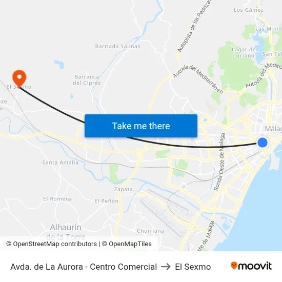 Avda. de La Aurora - Centro Comercial to El Sexmo map