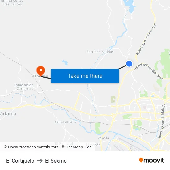 El Cortijuelo to El Sexmo map