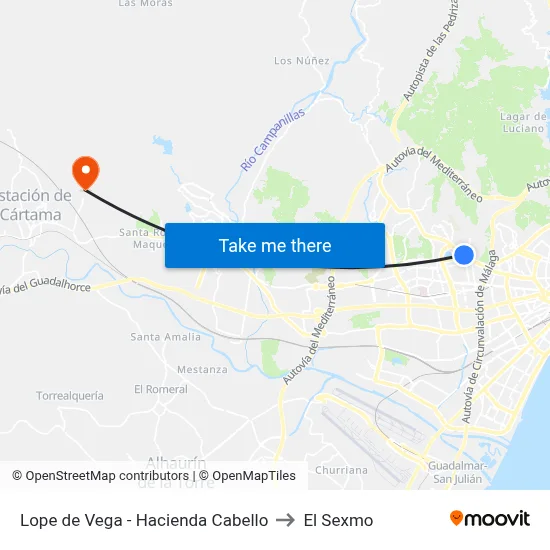 Lope de Vega - Hacienda Cabello to El Sexmo map