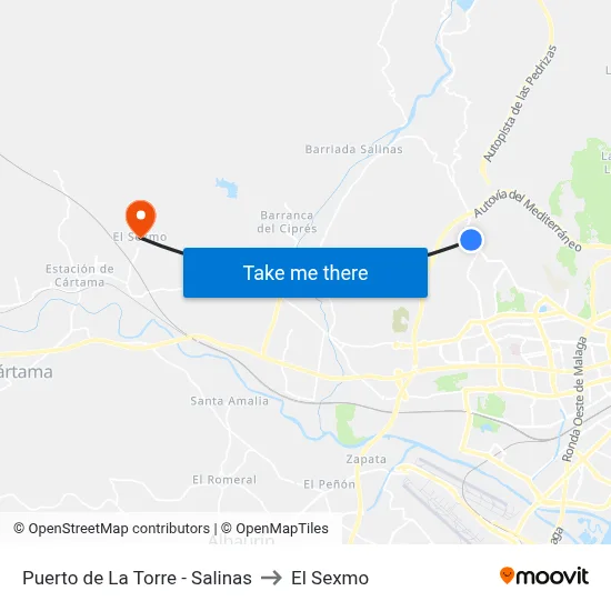Puerto de La Torre - Salinas to El Sexmo map