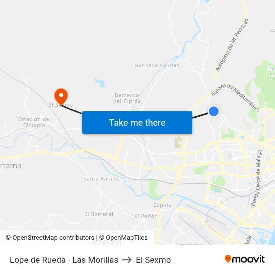 Lope de Rueda - Las Morillas to El Sexmo map