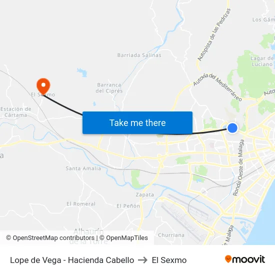 Lope de Vega - Hacienda Cabello to El Sexmo map