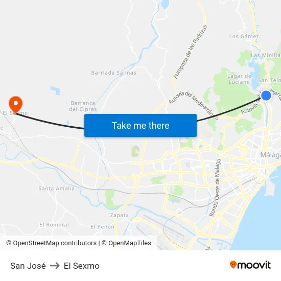 San José to El Sexmo map