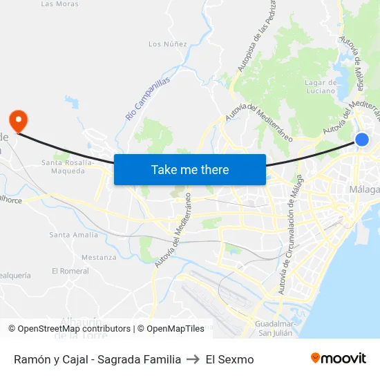 Ramón y Cajal - Sagrada Familia to El Sexmo map