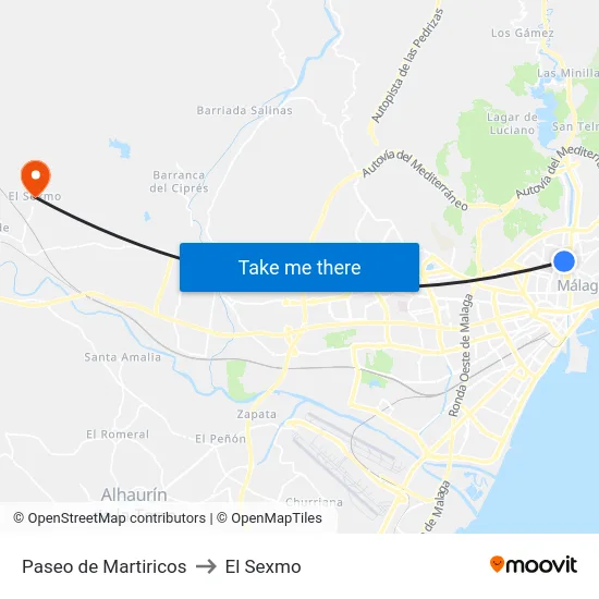 Paseo de Martiricos to El Sexmo map