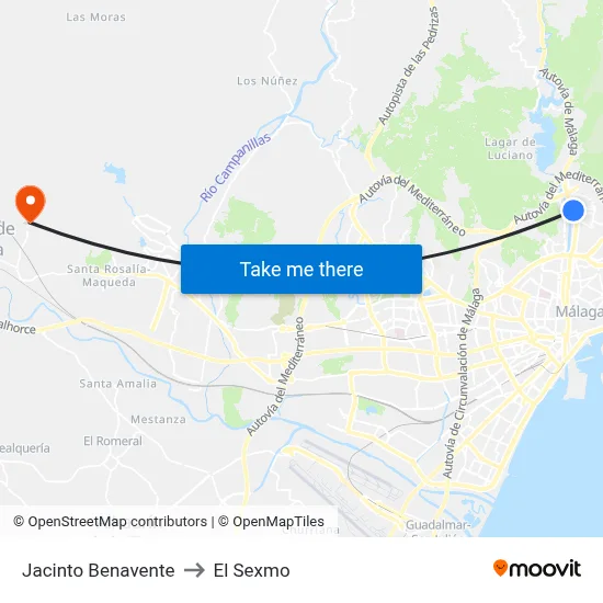 Jacinto Benavente to El Sexmo map