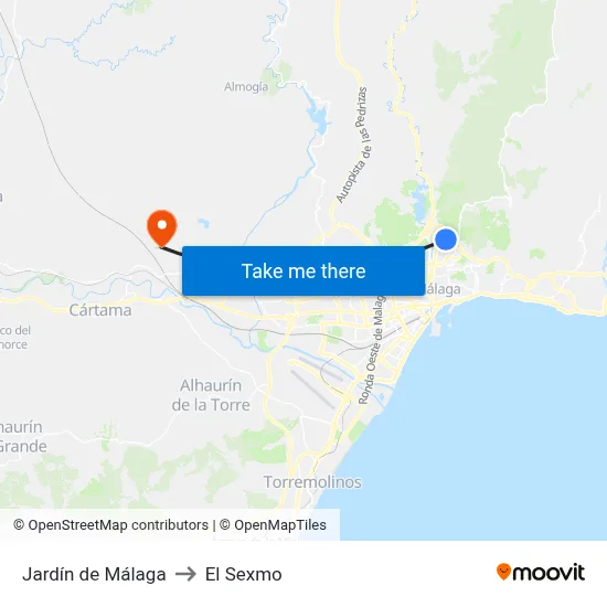 Jardín de Málaga to El Sexmo map