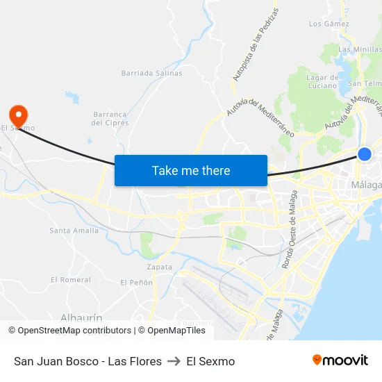 San Juan Bosco - Las Flores to El Sexmo map