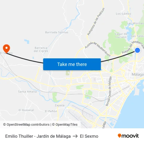 Emilio Thuiller - Jardín de Málaga to El Sexmo map
