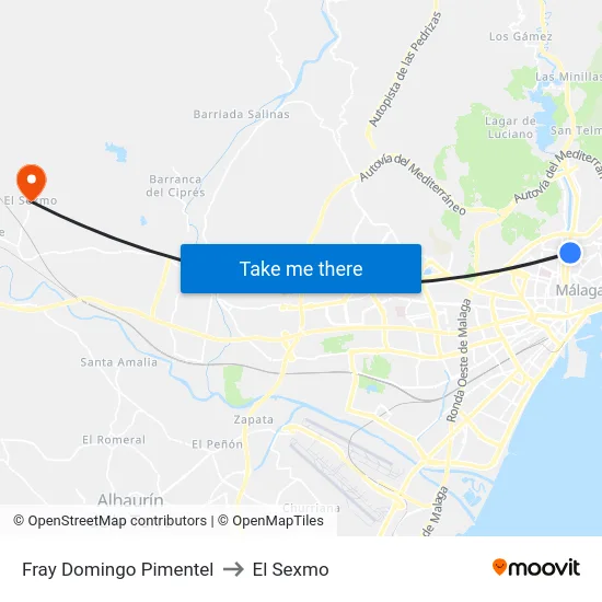 Fray Domingo Pimentel to El Sexmo map