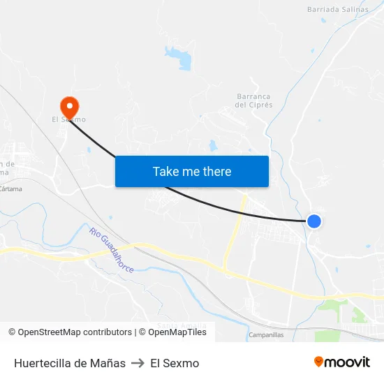 Huertecilla de Mañas to El Sexmo map
